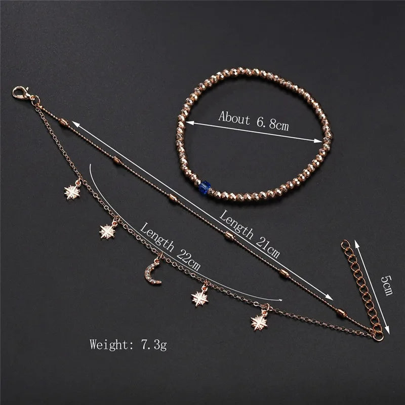 Dospita Boho Style Star Moon Anklet Fashion Multilayer Foot Chain New Ankle Bracelet for Women Beach Accessories Gift