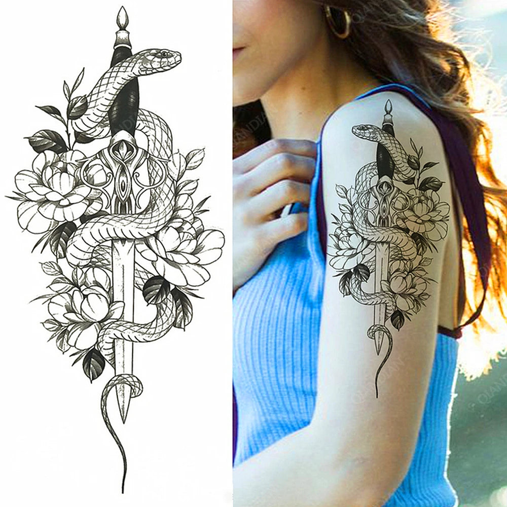 Dospita  -  Sexy Flower Bird Temporary Waterproof Tattoo Sticker Girl Butterfly Dreamcatcher Cross Body Arm Sleeve Chest Fake Totem Women