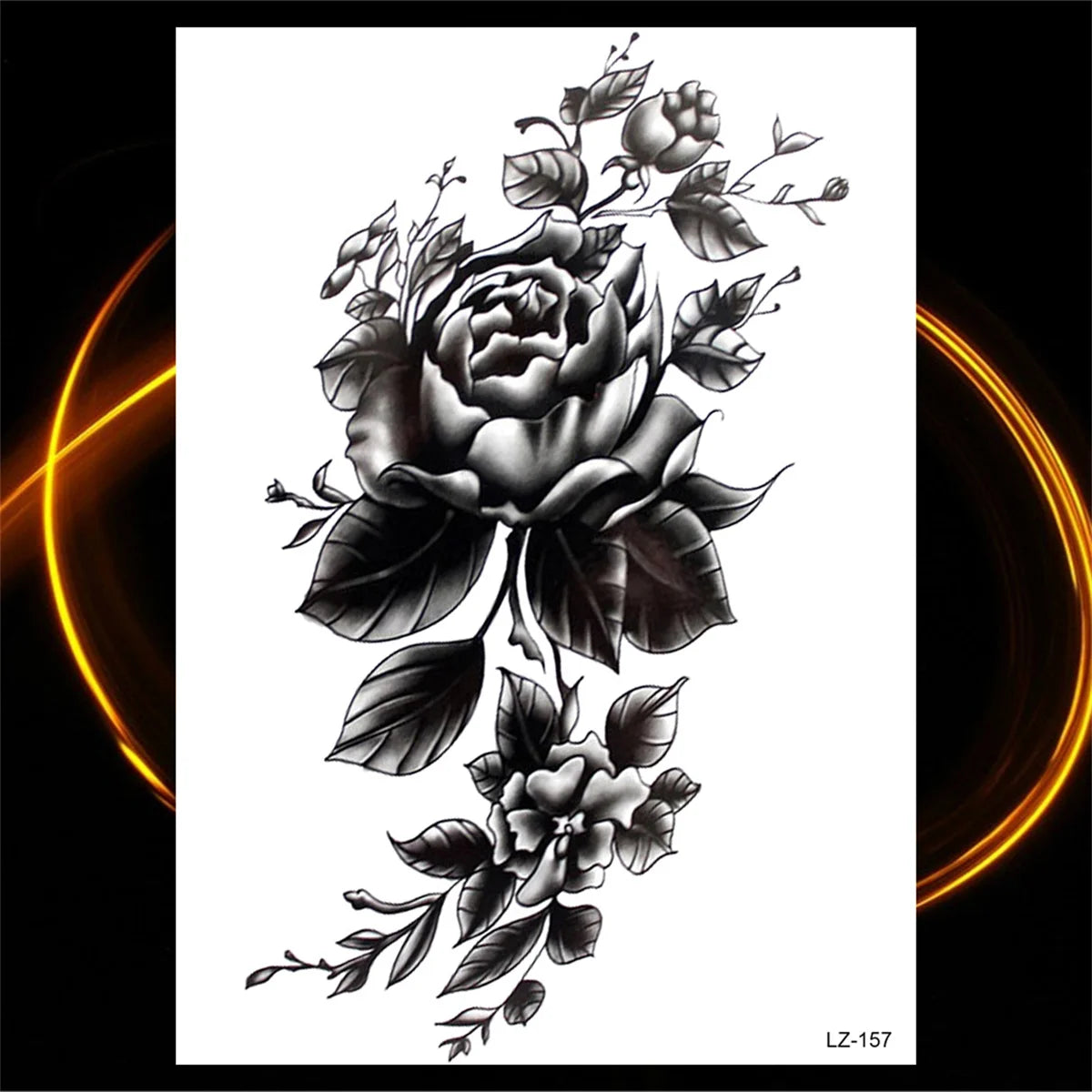 Dospita  -  3D Black Rose Flower Mandala Pendant Temporary Tattoos For Women Adult Lotus Peony Compass Fake Tattoo Sexy Thigh Washable Tatoo