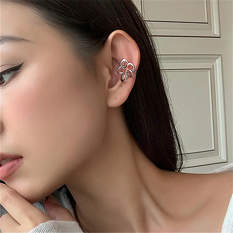 Dospita  -  Punk Fairy Clip Earrings For Women Goth Irregular Flower Metal Ear Cuffs Unusual Design No Piercing Earrings Korean Fashion