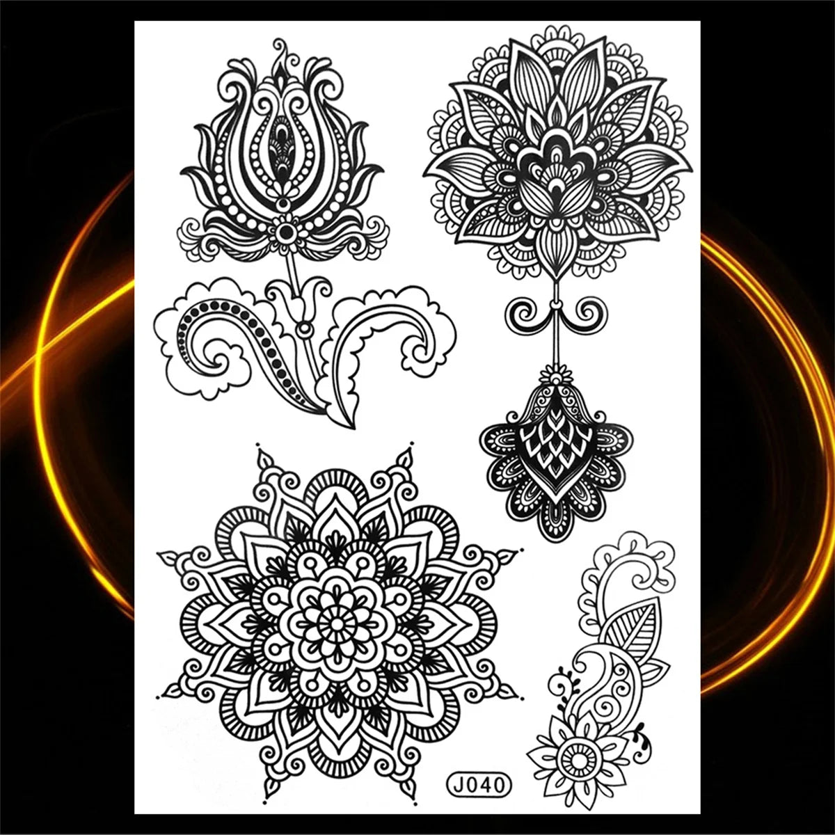 Dospita  -  Black Henna Lotus Pendant Temporary Tattoos For Women Adult DreamCatcher Elephant Fake Tattoo Body Art Underboob Tatoos