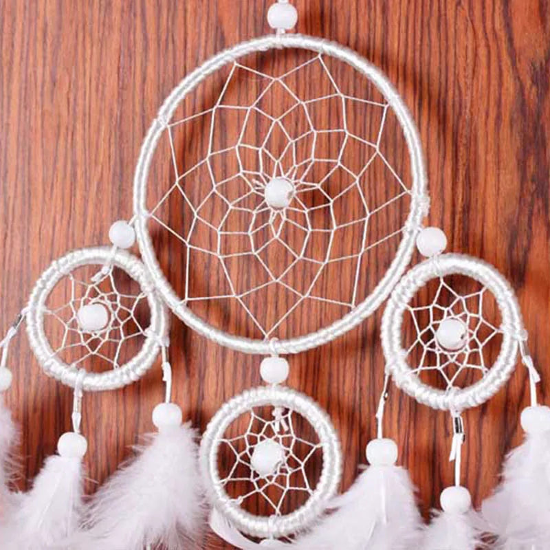 Dospita Big Dreamcatcher Wind Chime White Feather Dream Catcher Car Hanging Decoration 5 Circular Home Decor Gift