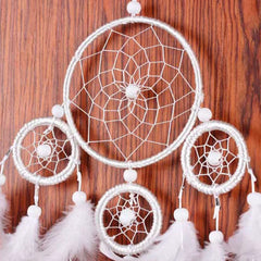 Dospita Big Dreamcatcher Wind Chime White Feather Dream Catcher Car Hanging Decoration 5 Circular Home Decor Gift