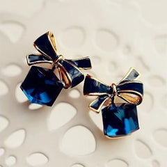 Dospita New jewelry fashion Blue Color Bowknot Cube Crystal Earring Square bow Earrings for Women Pretty gift