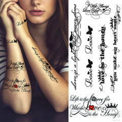 Dospita  -  Black Alphabet Letter Temporary Tattoo Sticker Arm Sleeve Love Word Heart Lightning Fashion Fake Body Leg Finger Women Totem