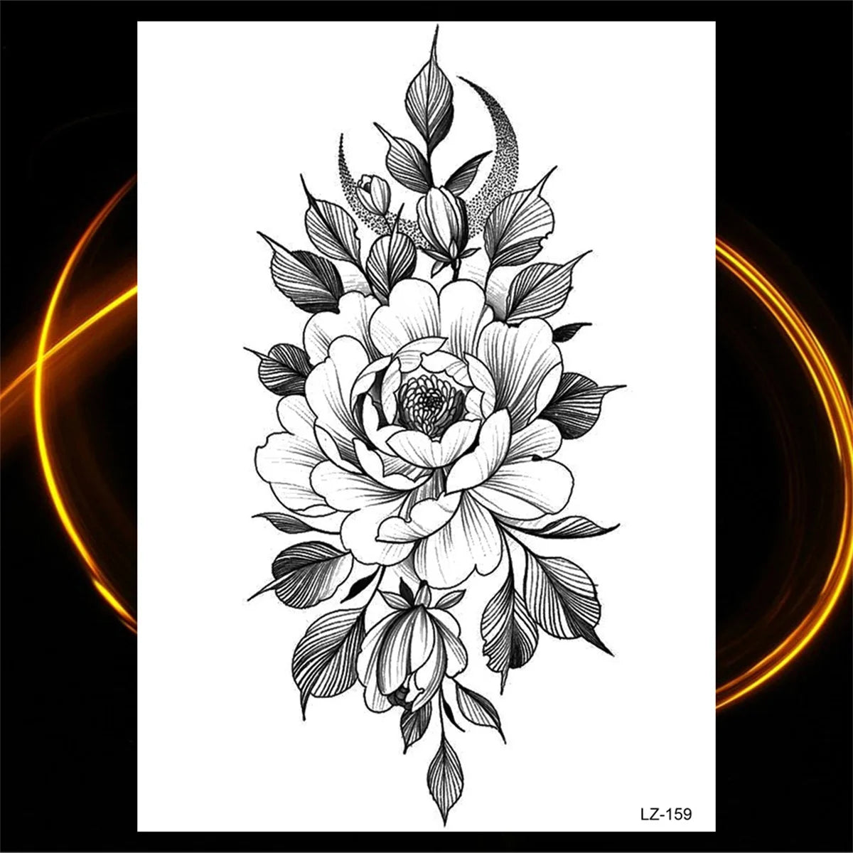 Dospita  -  3D Black Rose Flower Mandala Pendant Temporary Tattoos For Women Adult Lotus Peony Compass Fake Tattoo Sexy Thigh Washable Tatoo