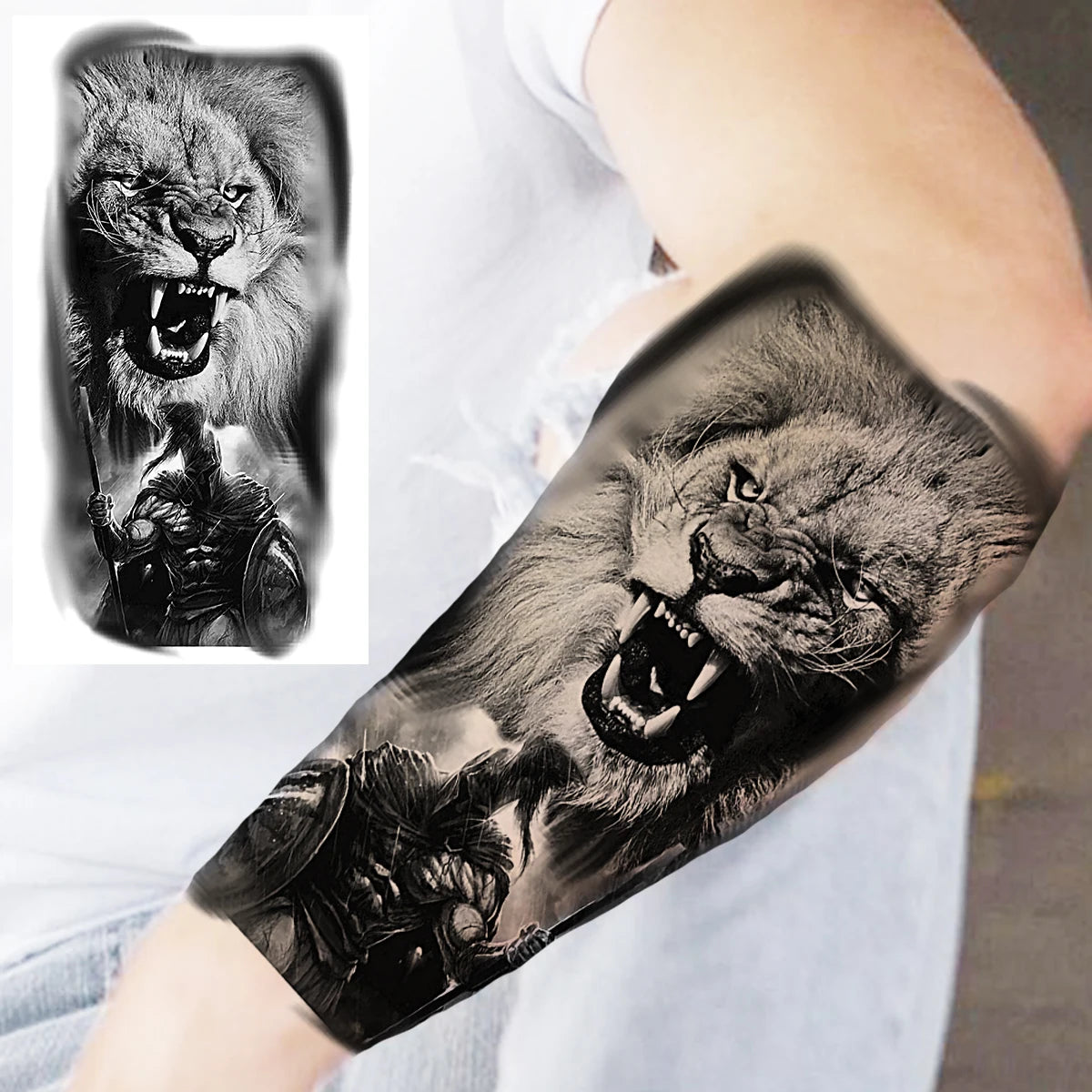 Dospita  -  Black Clown Temporary Tattoos For Women Men Realistic Lion Crown Pirate Captain Scary Fake Tattoo Sticker Forearm Tatoos DIY