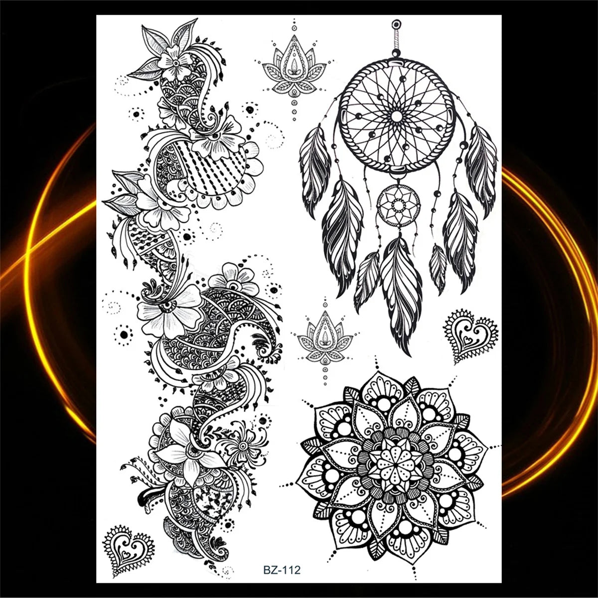 Dospita  -  Black Henna Lotus Pendant Temporary Tattoos For Women Adult DreamCatcher Elephant Fake Tattoo Body Art Underboob Tatoos