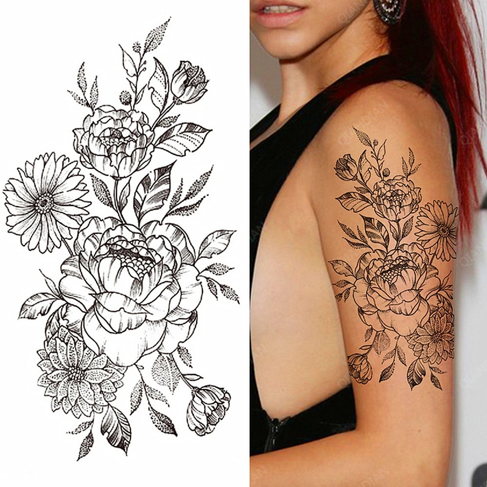 Dospita  -  Sexy Flower Bird Temporary Waterproof Tattoo Sticker Girl Butterfly Dreamcatcher Cross Body Arm Sleeve Chest Fake Totem Women