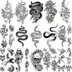 Dospita  -  3D Realistic Snake Moon Temporary Tattoos For Women Adult Men Kids Rose Flower Skull Wolf Fake Tattoo Neck Arm Hands Small Tatoo