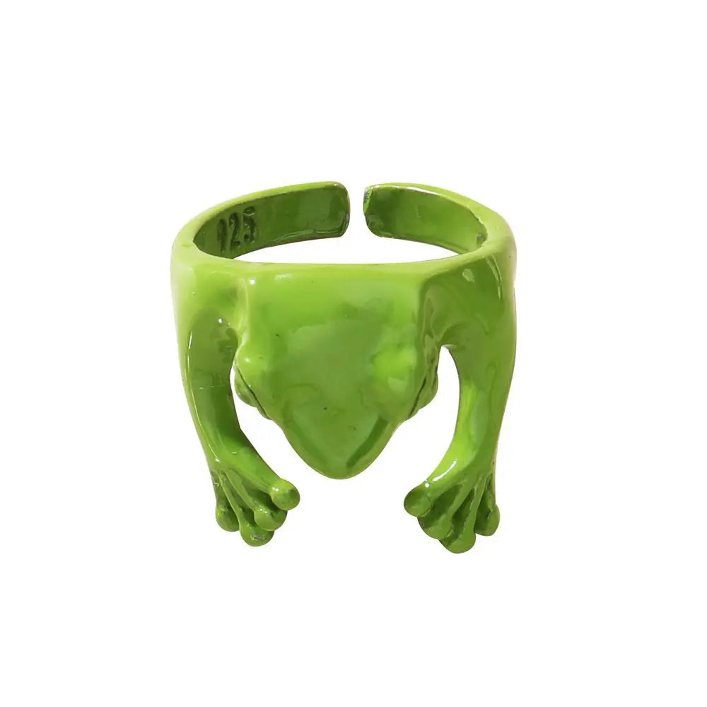 Dospita Korean Cute Green Frog Adjustable Finger Rings for Women Girls Teens Punk Fashion Frogs Toad Cool Ring Hiphop Animal Jewelry