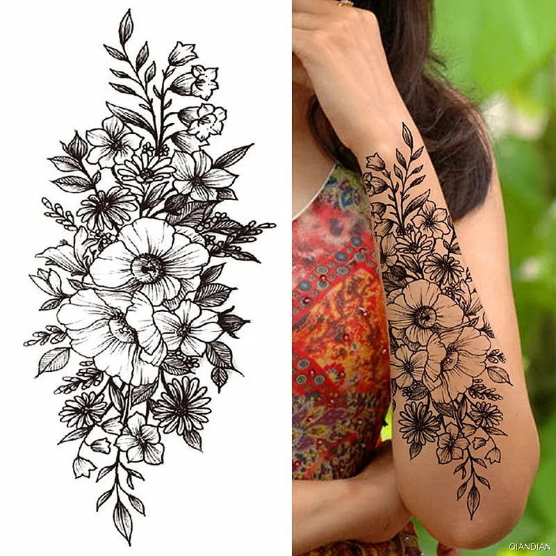 Dospita  -  Sexy Flower Bird Temporary Waterproof Tattoo Sticker Girl Butterfly Dreamcatcher Cross Body Arm Sleeve Chest Fake Totem Women