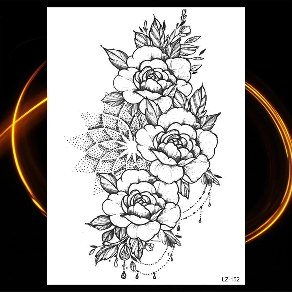 Dospita  -  3D Black Rose Flower Mandala Pendant Temporary Tattoos For Women Adult Lotus Peony Compass Fake Tattoo Sexy Thigh Washable Tatoo