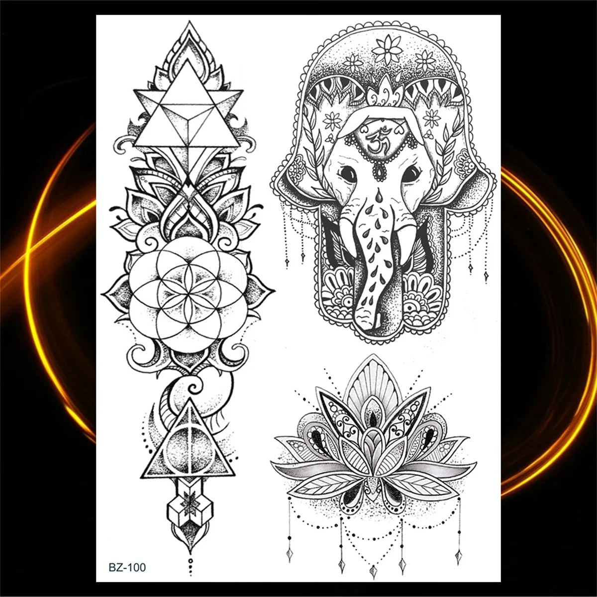 Dospita  -  Black Henna Lotus Pendant Temporary Tattoos For Women Adult DreamCatcher Elephant Fake Tattoo Body Art Underboob Tatoos