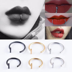 Dospita 5PCS Medical Titanium Punk Clip on Fake Piercing Body Nose Lip Rings Unisex Nose Ring Women Septum Piercing Jewelry