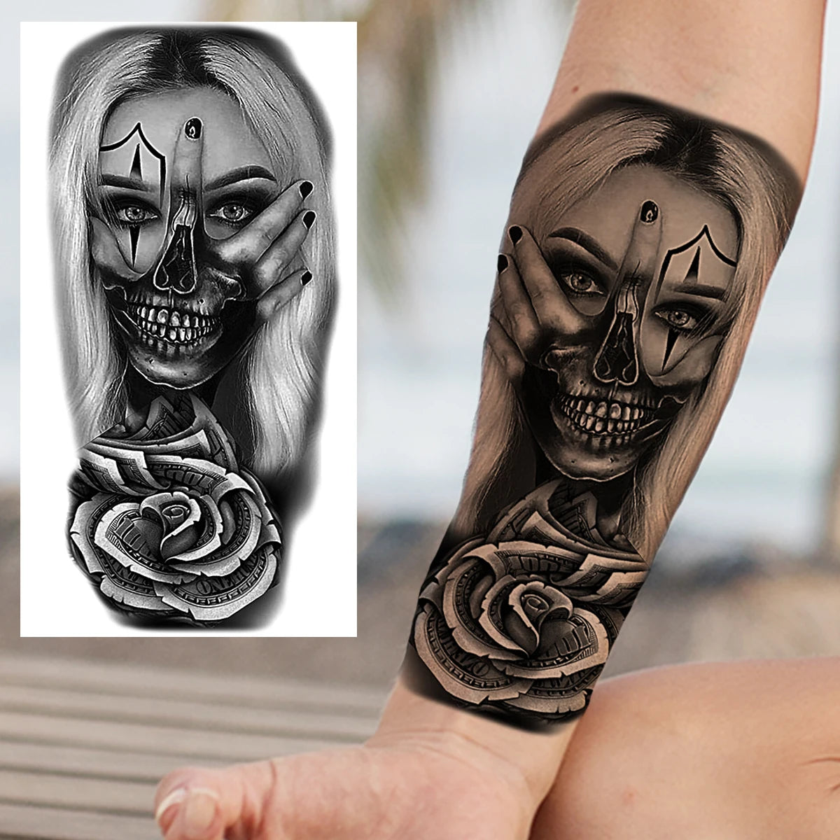 Dospita  -  Black Forest Temporary Tattoos For Women Men Realistic Clown Mask Skull Dahlia Fake Tattoo Sticker Forearm Leg Tatoos Hot Sale