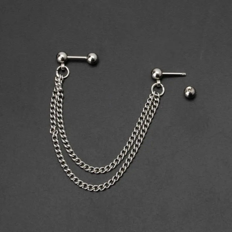 Dospita  -  Hot 1Pc Punk Ball Stud Cartilage Ear Wrap Double Chain Piercing Earring Unisex