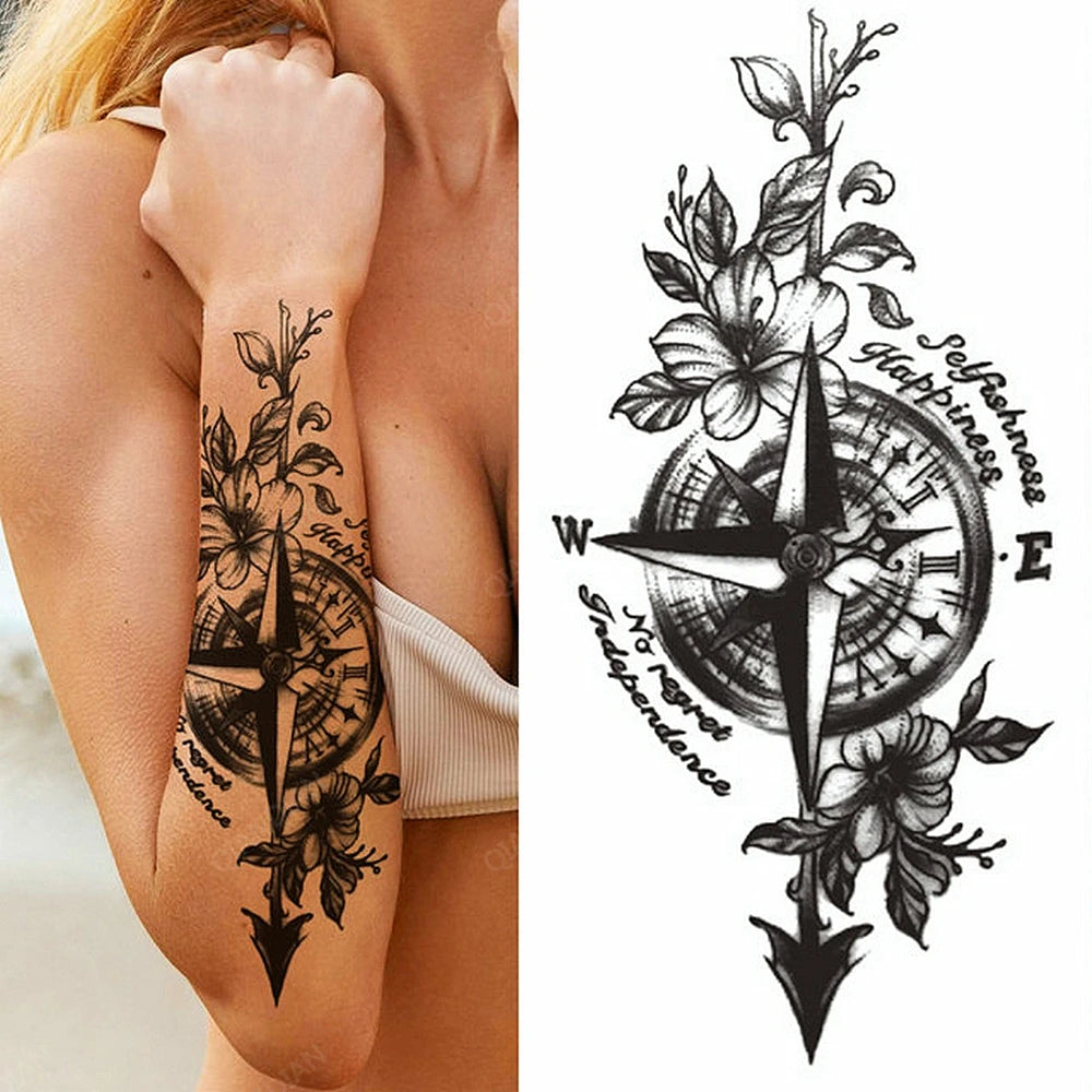 Dospita  -  Sexy Flower Bird Temporary Waterproof Tattoo Sticker Girl Butterfly Dreamcatcher Cross Body Arm Sleeve Chest Fake Totem Women