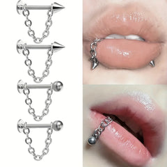 Dospita 2pcs Fashion Simple Stainless Steel Chain Lip Stud Cartilage Stud Earrings Detachable Piercing Jewelry For Daily Wear