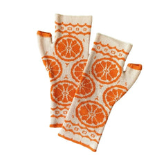 Dospita  Knitted Gloves Winter Half Finger Mittens Stretchy Touchscreen Orange Pattern Gloves for Kids Teens Christmas Presents M6CD