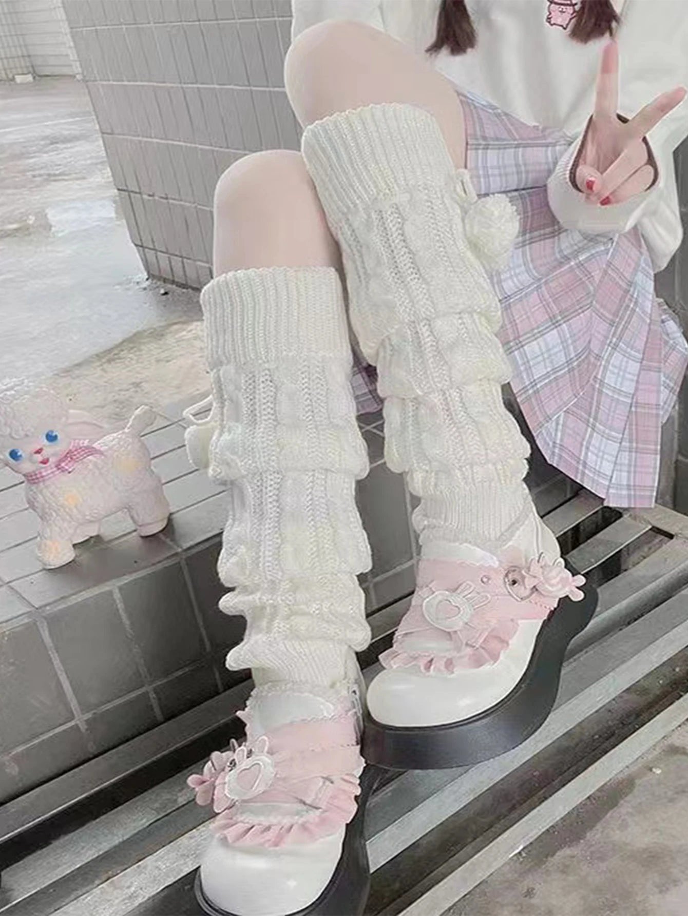 Dospita  -  A pair of Japanese style Harajuku all-match heap mid-calf socks set white knitted y2k campus jk strap long leg set for women