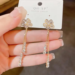 Dospita  -  Trendy Crystal Long Earrings Female Moon Star Flower Rhinestone Wedding Pendant Earrings Fashion Korean Jewelry Earrings