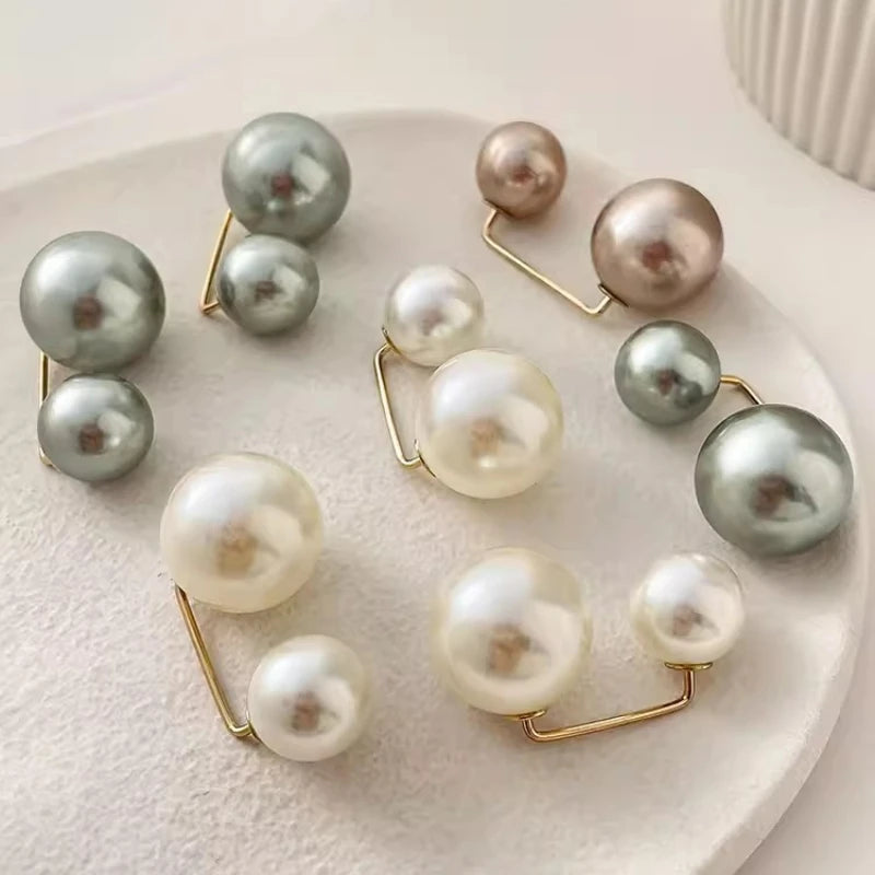 Dospita 3pcs Fashion Double Pearl Brooch Pins Charm Safety Pin Brooches Sweater Cardigan Clip Chain Brooches Dress Decoration Jewelry