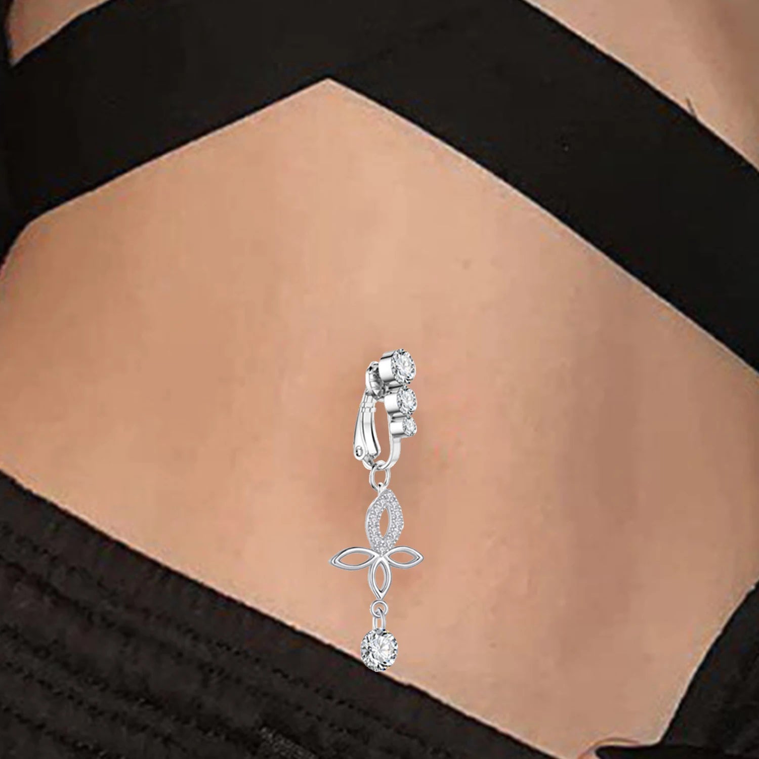 Dospita Stainless Steel Fake Belly Ring Leaf Dangling Long Fake Belly Piercing Clip Umbilical Navel Belly Non Piercing Body Jewelry