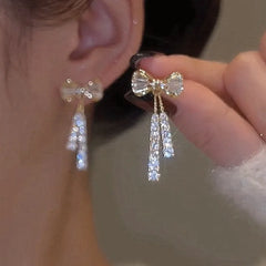 Dospita  -   Needle Korean Fashion Bow Crystal Drop Earrings For Women Jewelry Trending New Luxury Zircon Butterfly Earrings