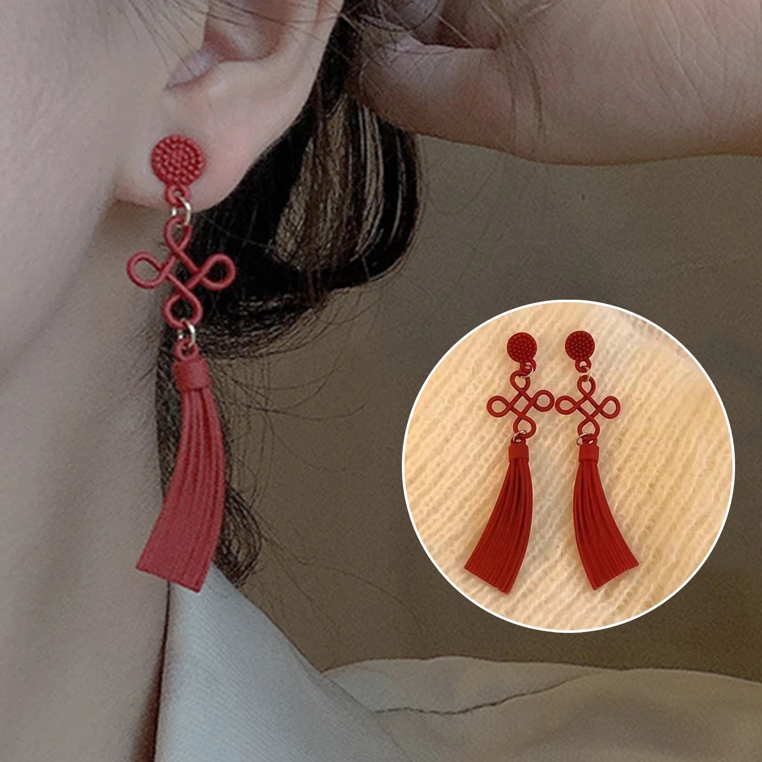 Dospita Chinese Knot Earring Red Congratulations Auspicious Wishful Prosperity Long Drop Earrings New Trendy Earring Jewelry Accessories