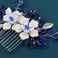 Dospita Wedding Flower Hair Combs Hairpins Clips for Bride Women Hair Jewelry Accessories Blue Rhinestone Headpiece Hair Styling Jewelry