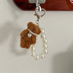 Dospita  -  Plush Teddy Bear Pearl Bracelets Cell Phone Chain Cute Doll Bag Charms Keychain Pendant Girl Heart Hanging Ornament