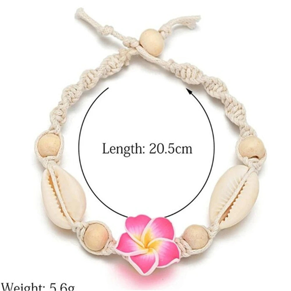 Dospita Bohemia Shell Flower Braided Anklet Women Girls Beach Barefoot Foot Chain Summer Adjustable Beaded Anklet Bracelet