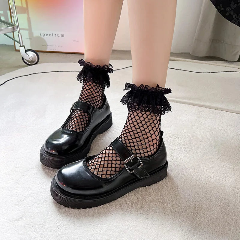 Dospita Fishnet socks bow Japanese women Lolita Sweet Princess socks White cute Korean version black lace fishnet socks