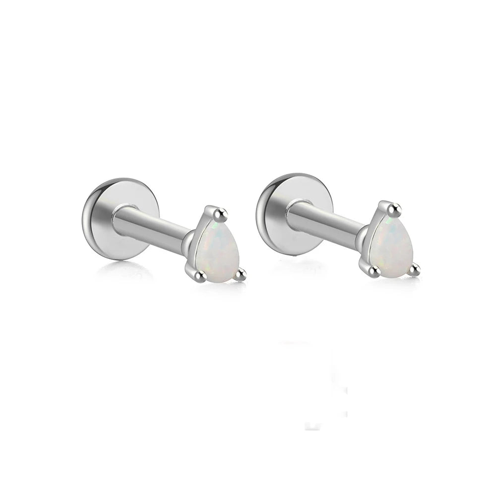 Dospita  -  2PCS Stainless Steel Opal Minimal Piercing Earring for Women Exquisite Small Crown Ear Studs Cartilage Earring Body Jewelry Gift