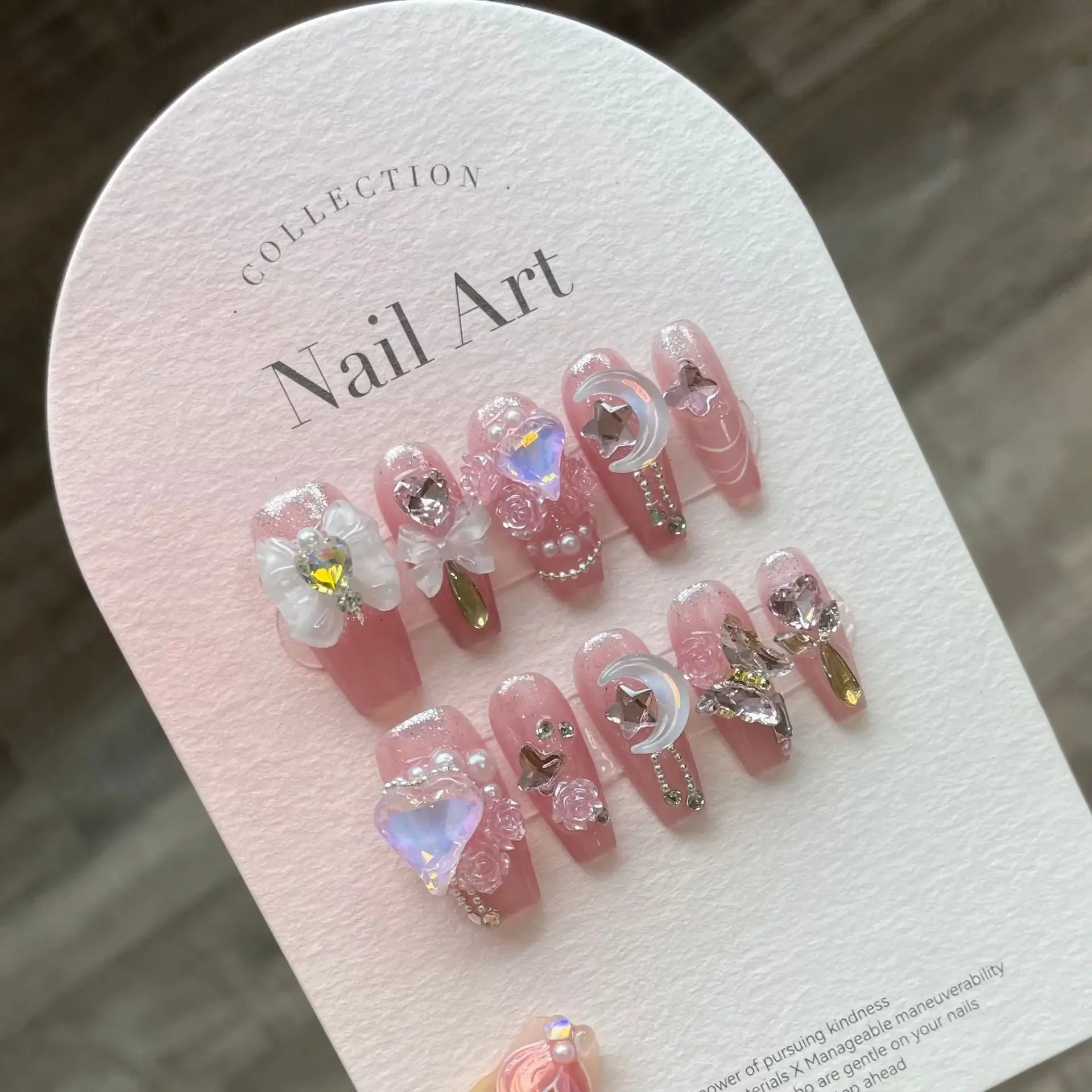 Dospita Pink Handmade Nails Press on Full Cover Professional Nails with star moon butterfly False Nails Wearable Artificial With Designs