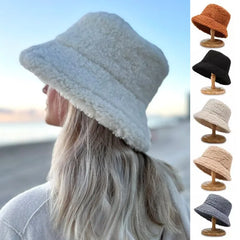 Dospita Lamb Wool Bucket Hat for Women Solid Color Harajuku Teddy Fishing Fisherman Hat Autumn Winter Bob Outdoor Warm Panama Cap