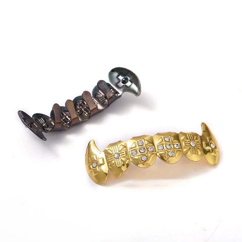 Dospita Gun black Gold Plated Teeth Grillz Hip Hop Cool Popular Vampire Gangsta Fang Tooth Cap Mold Kit Body Jewelry Gift