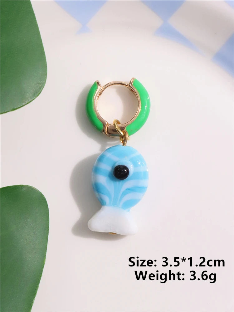 Dospita  -  Colorful Enamel Hoop Earrings for Women Girls Glazed Fish Cute Handmade Chic Ancessories Summer Beach Trend Jewelry New