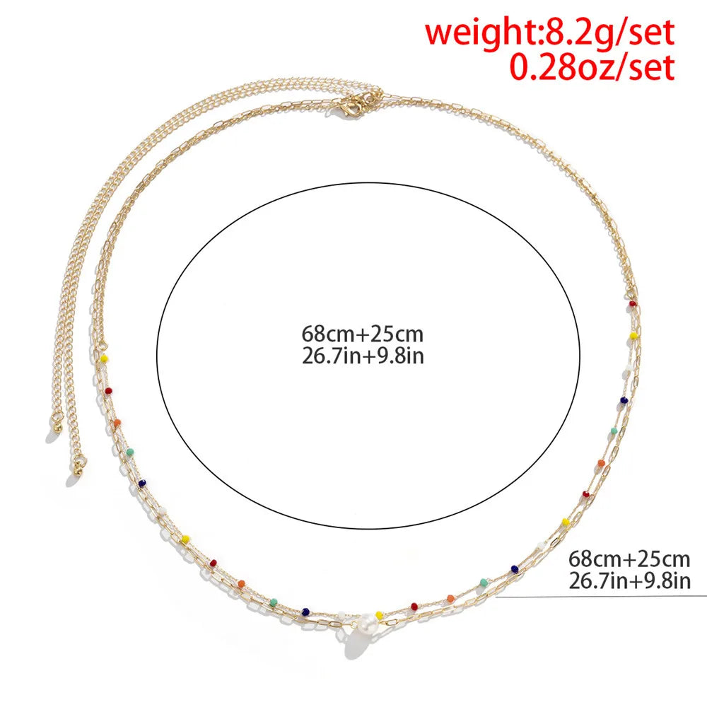 Dospita  -  2Pcs Romantic Sweet Waist Chain Bohemian Creative Crystal Beaded Decor Belly Chain for Women Beach Bikini Chain Party Jewelry