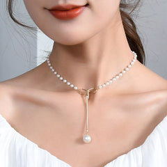 Dospita Sweet Imitation Pearl Choker Necklace For Women Summer Beach Bow Knot Rhinestone Pendant Necklace Jewelry Gifts