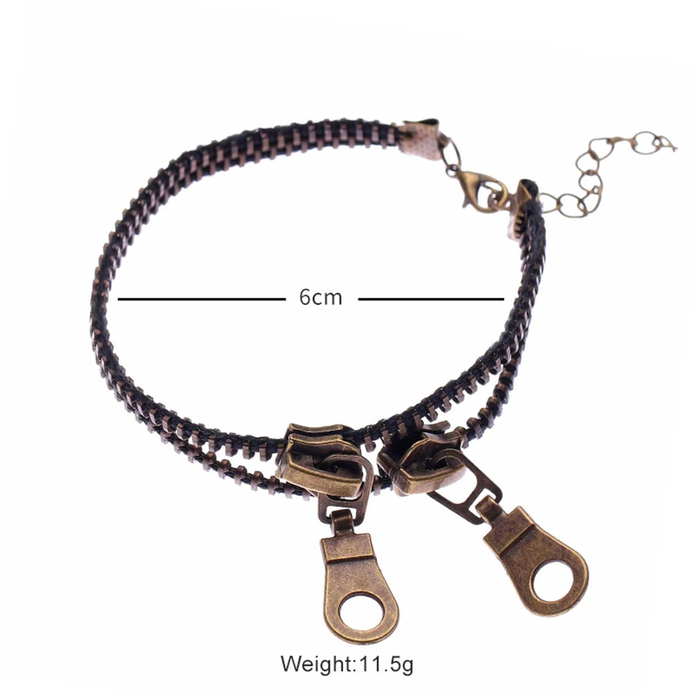 Dospita Retro Zipper Anklet Boho Style Double Chain Handcuffs Bracelet Ankle Women Summer Foot Jewelry Friendship Gifts