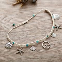 Dospita Bohemian Shell Starfish Wave Anklets for Women Handmade Green Stone Chain Foot Jewelry Summer Beach Anklet Bracelets