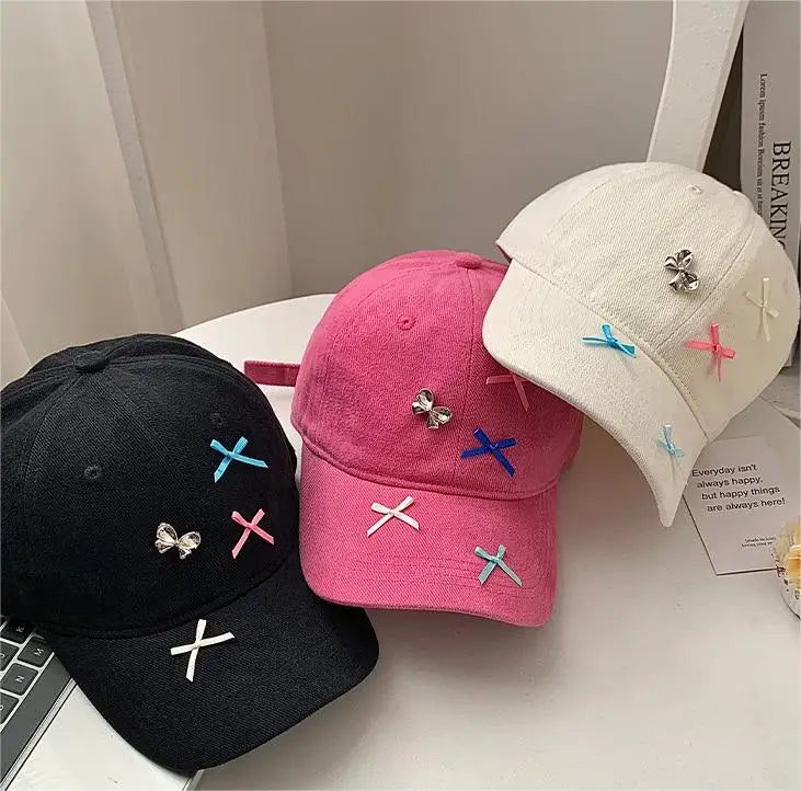 Dospita Korean Colorful Bow Label Baseball Hat New Men Women Breathable Sunshade Versatile Personal Snapback Cap Fashion Retro Sweet Ins