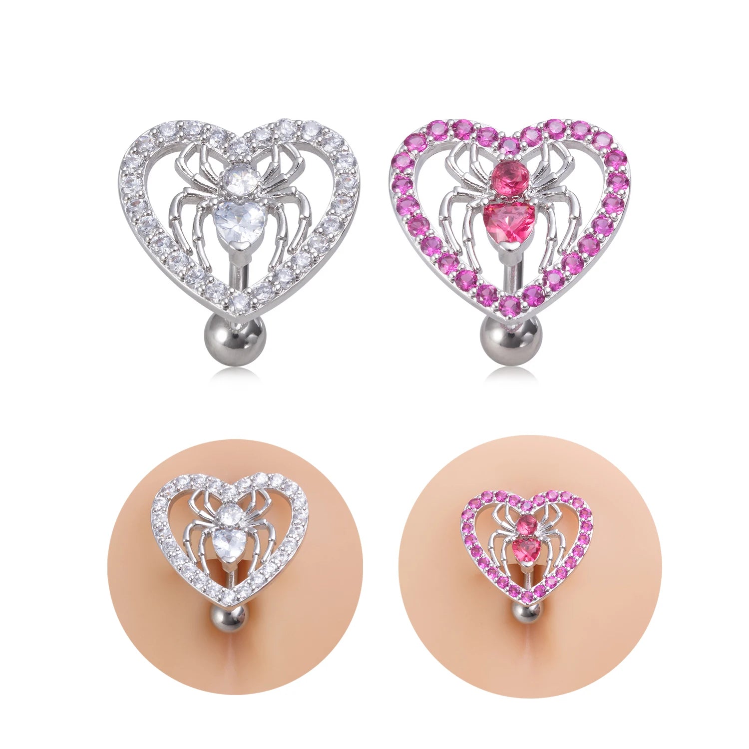 Dospita New Heart Shaped Navel Ring Ornament Spider 14G Belly Button Piercing Barbell Pendant Belly Piercing Women Jewelry