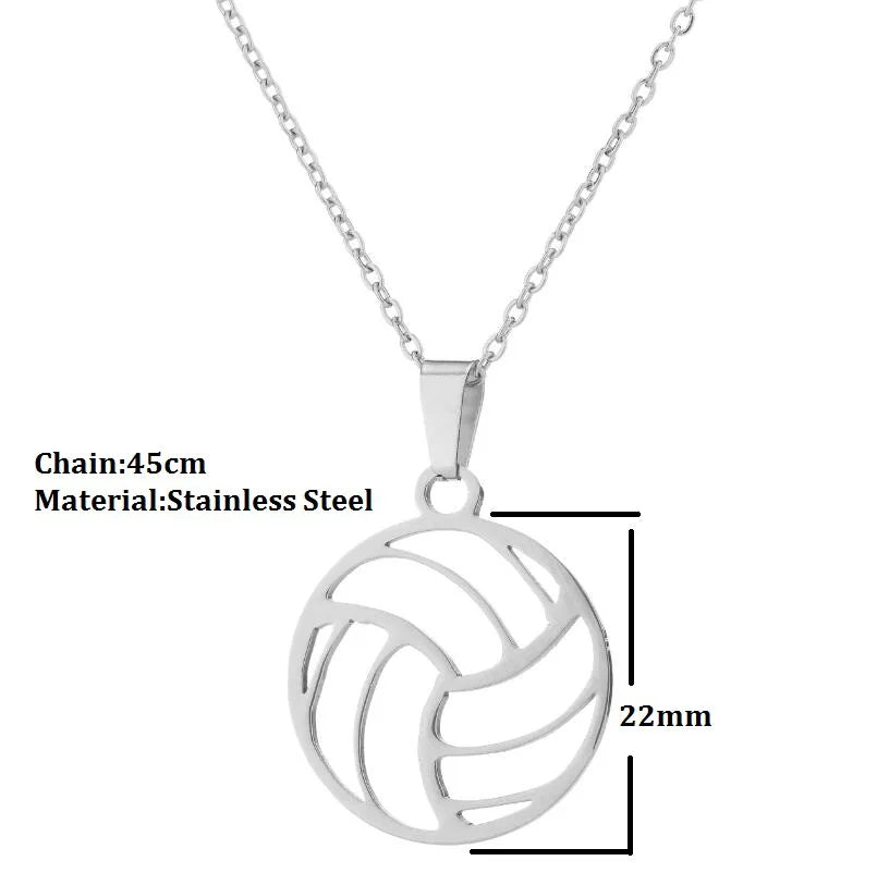 Dospita Hfarich Fashion Beach Volleyball Pendant Necklace Women Hollow Ball Stainless Steel Circle Jewelry Students Graduation Gift