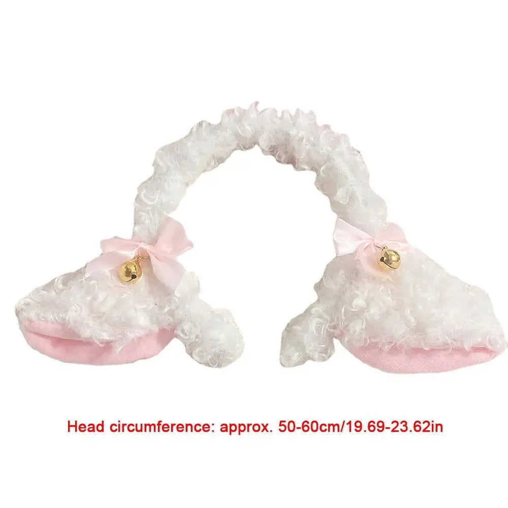 Dospita Plush Sheep Ears Headband Fashion Fancy Props Simulation Plush Hairband Handmade Bowknot Head Hoop Costume Party