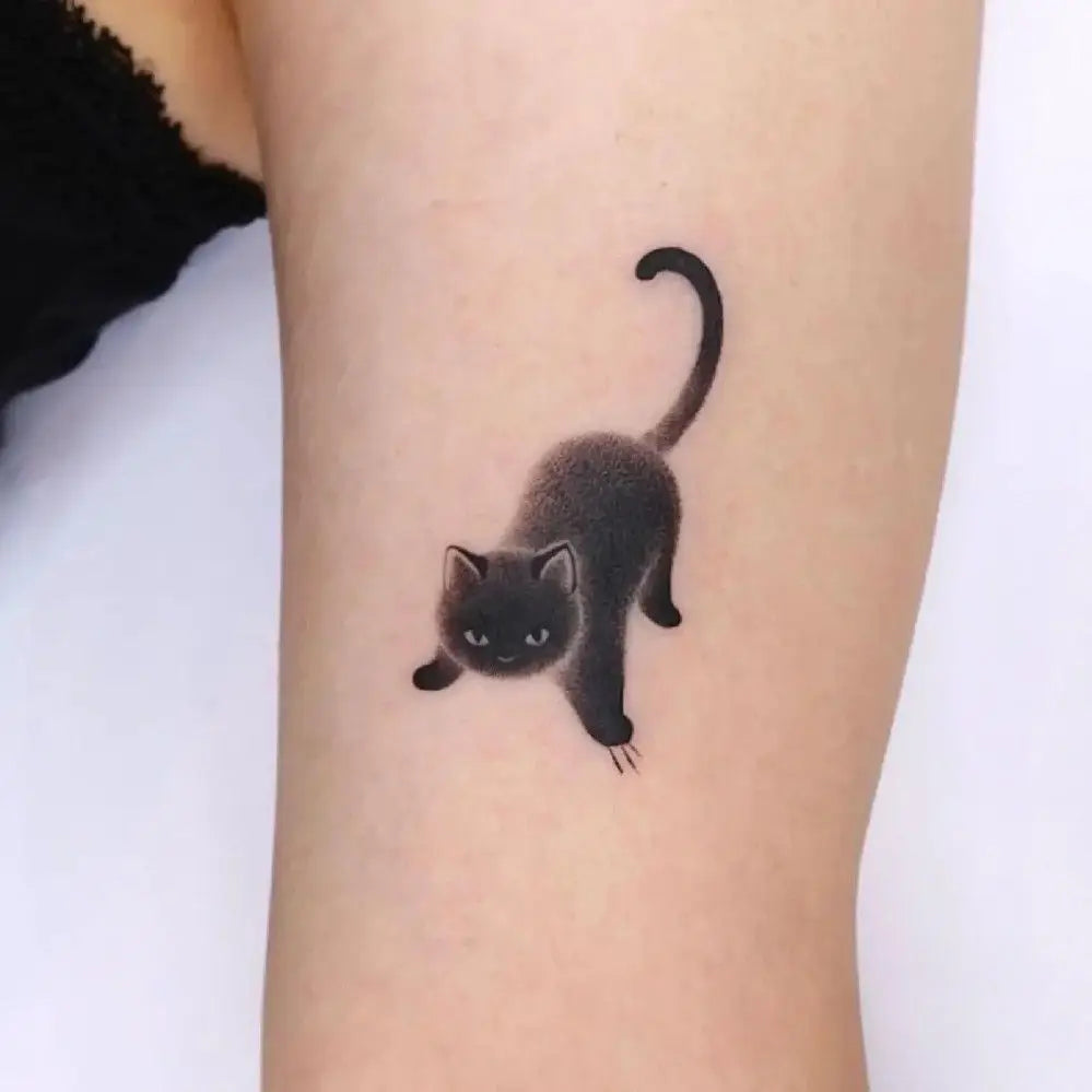 Dospita  -  Cute Black Cat Tattoo Stickers for Women Man Arm Art Temporary Tattoos Waterproof Fake Tattoo Cartoon Lasting Tattoo Stickers