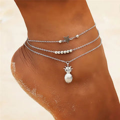 Dospita Bohemia Silver Color Chain Ankle Bracelet On Leg Foot Jewelry Boho Pineapple Star Charm Anklet Set For Women Accessories