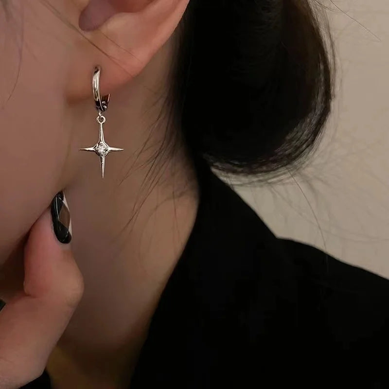 Dospita Korean Fashion Zircon Crystal Cross Women Hoop Earrings For Gothic Punk Hip Hop Female Piercing Dangle Earrings Party Jewelry